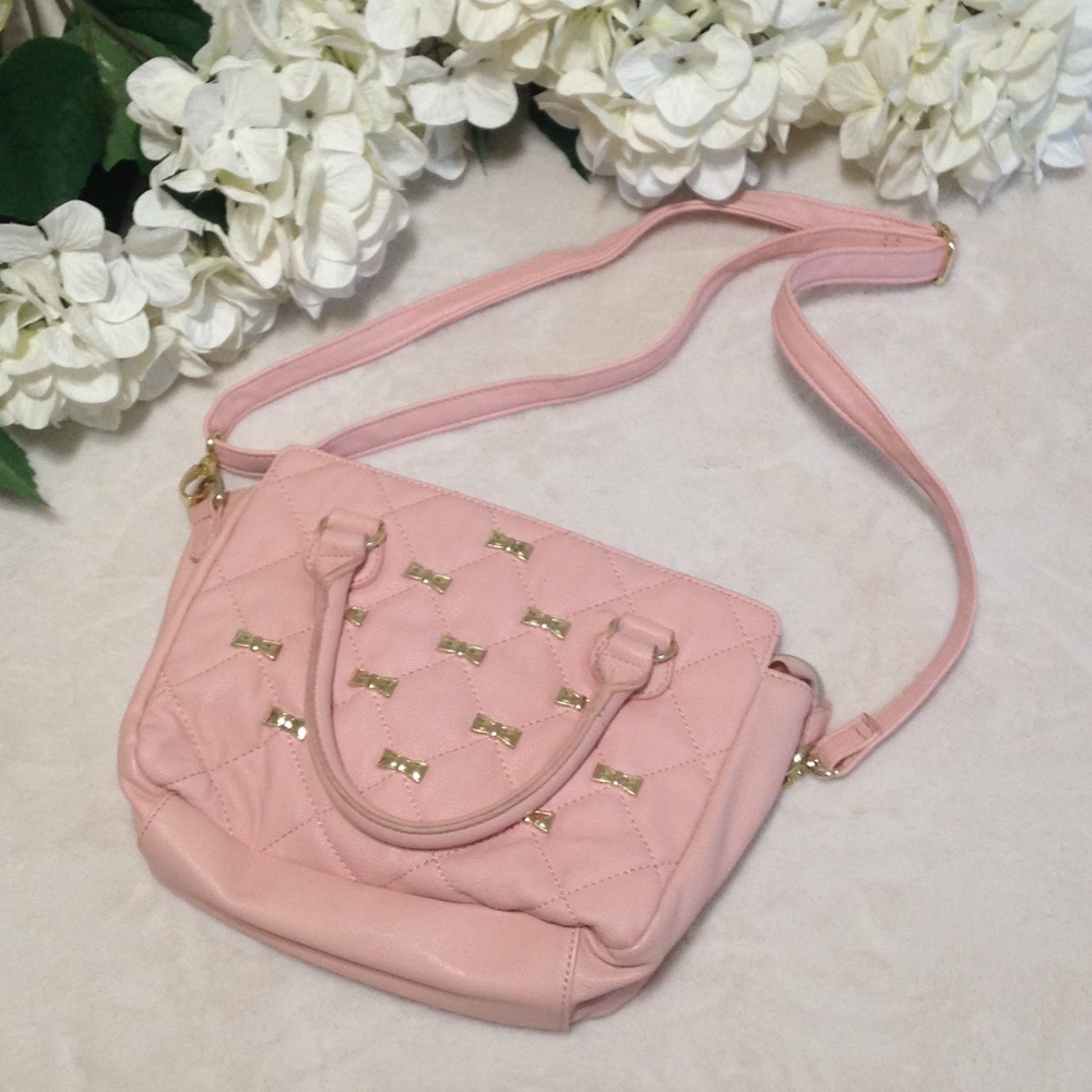 Betsey Johnson Pink With Gold Bows Hand Bag.